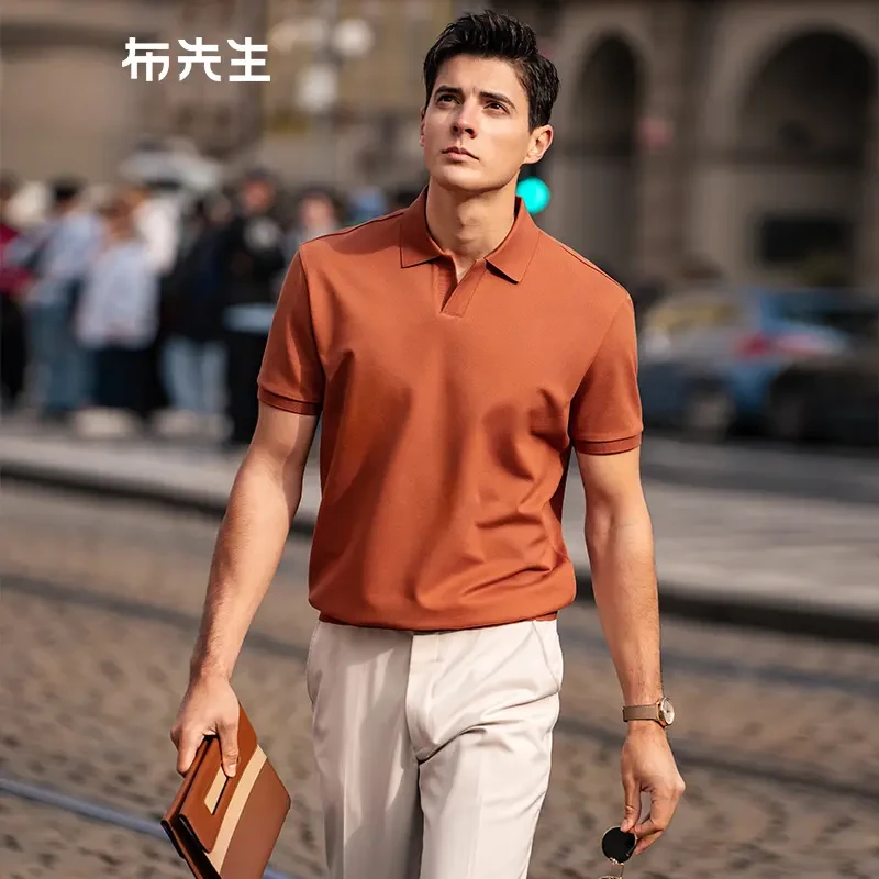 Mr .先生凉感透气翻领商务polo夏季高级针织短袖海鸥领休闲t恤