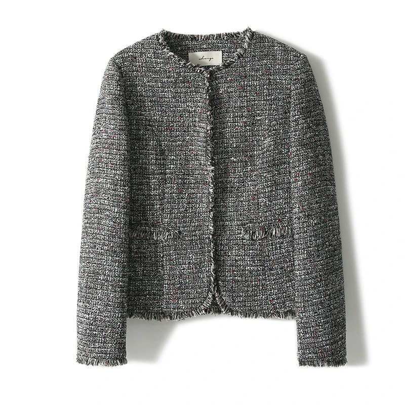 WTF665704AG 复古时髦月光水晶毛须边亮片小香风外套女2025年春季