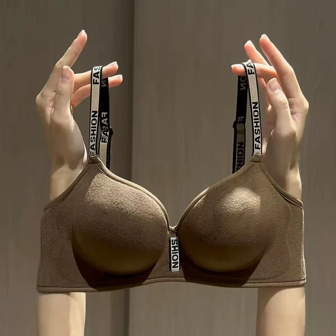 法拉绒冬季女聚拢透气女性V型文胸保暖小胸显大内衣加绒加厚内衣