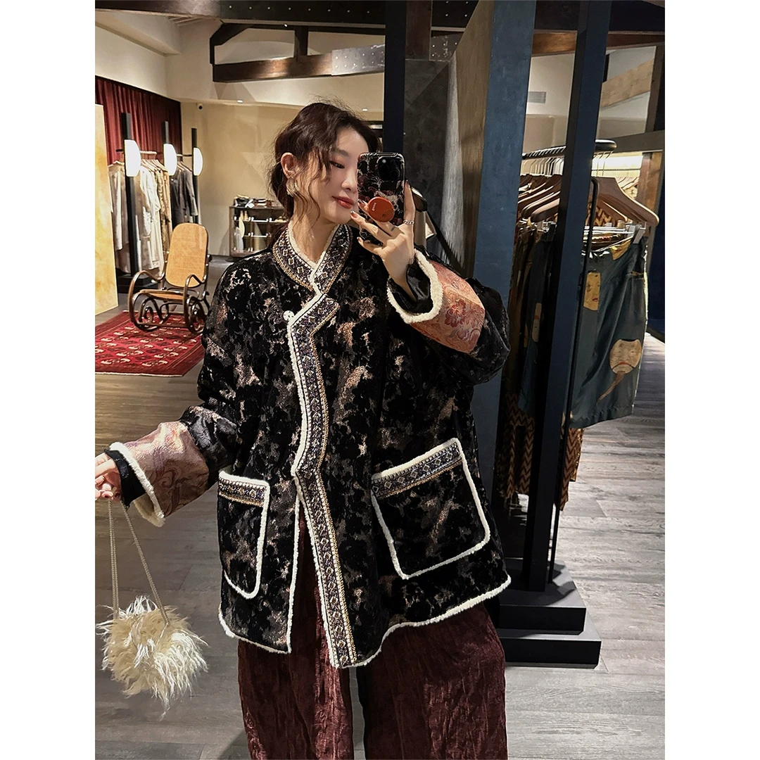 三吉黑花【阿图玛】蒙古风叠门外套女2024新款爆款秋冬季潮