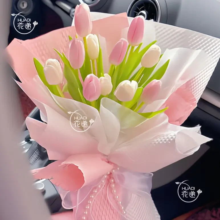 粉色郁金香花束鲜花订购小时达的同城配送花店附近团购直送生日礼