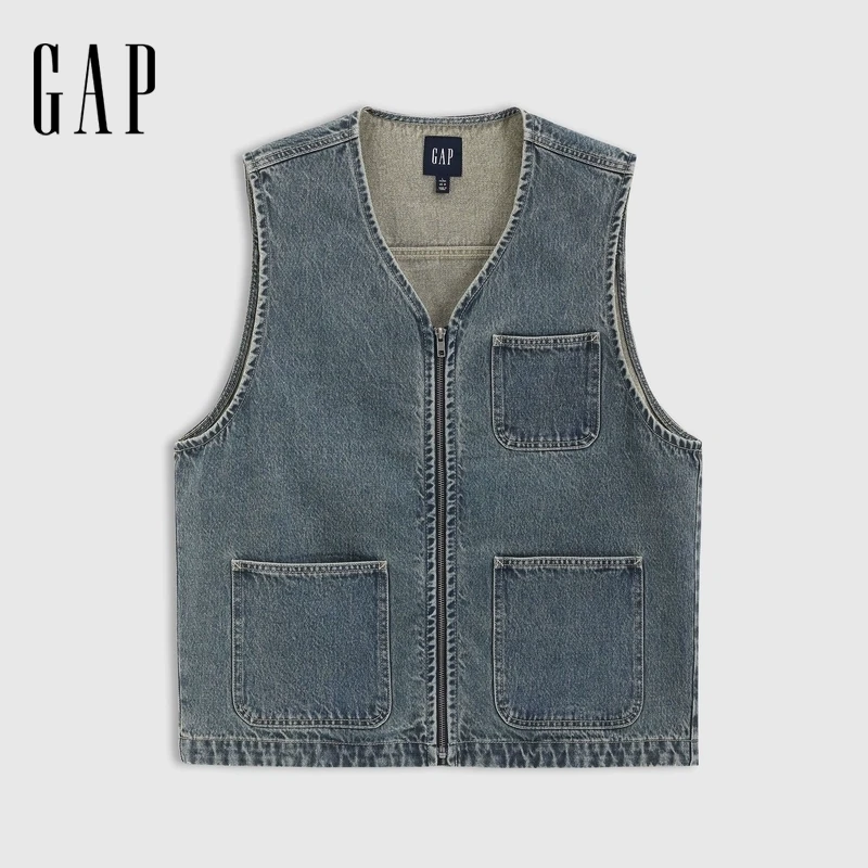 Gap男女装2025春季新款纯棉水牛仔背心叠穿百搭时髦马甲723091