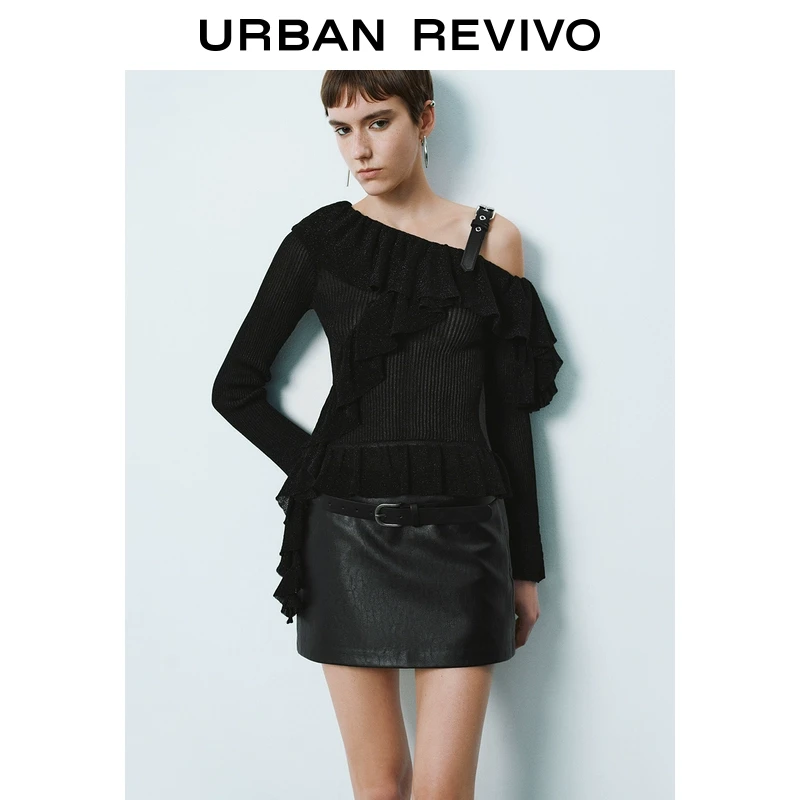 UR2025秋季新款女装不对称荷叶边新年战袍针织衫UYV950013