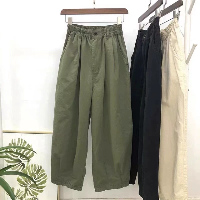 日系高腰工装休闲裤女春秋季百搭显瘦九分气球裤宽松阔腿哈伦裤潮