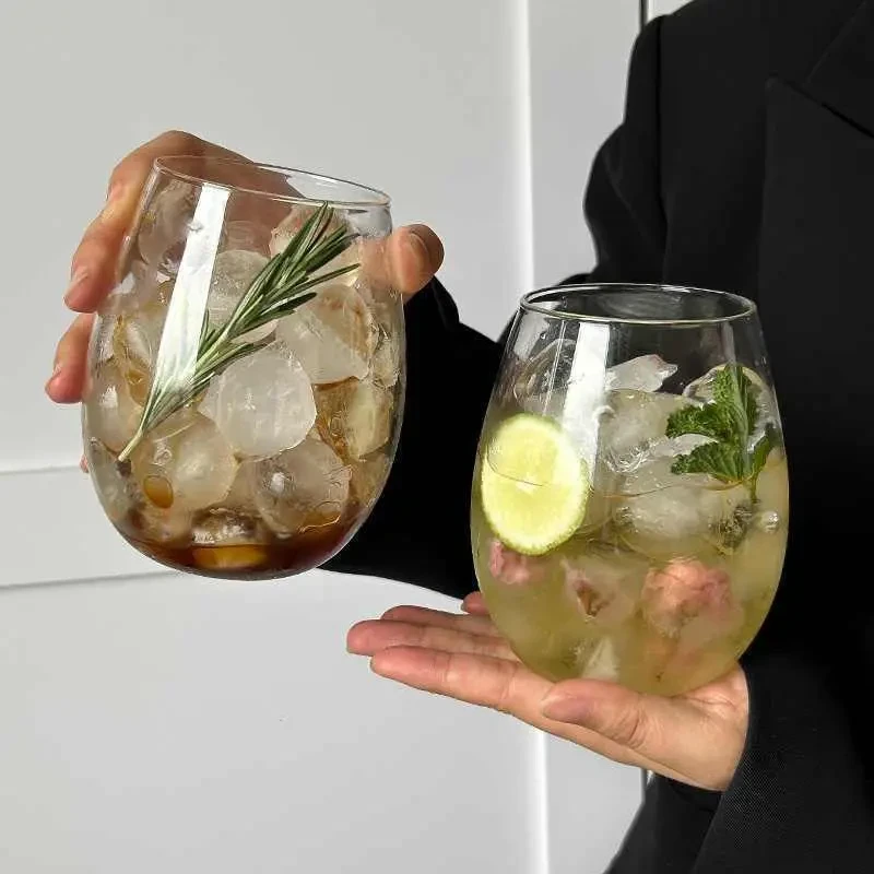 ins网红餐厅日式思慕雪饮料果汁颜值杯椭圆玻璃杯慕斯杯蛋型杯s