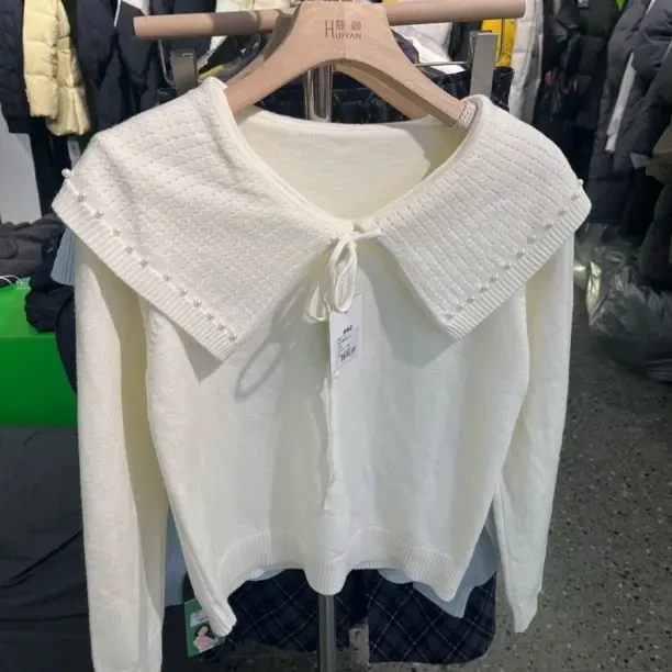 新法式温柔风珍珠荷叶领针织毛衣女秋冬轻熟气质内搭