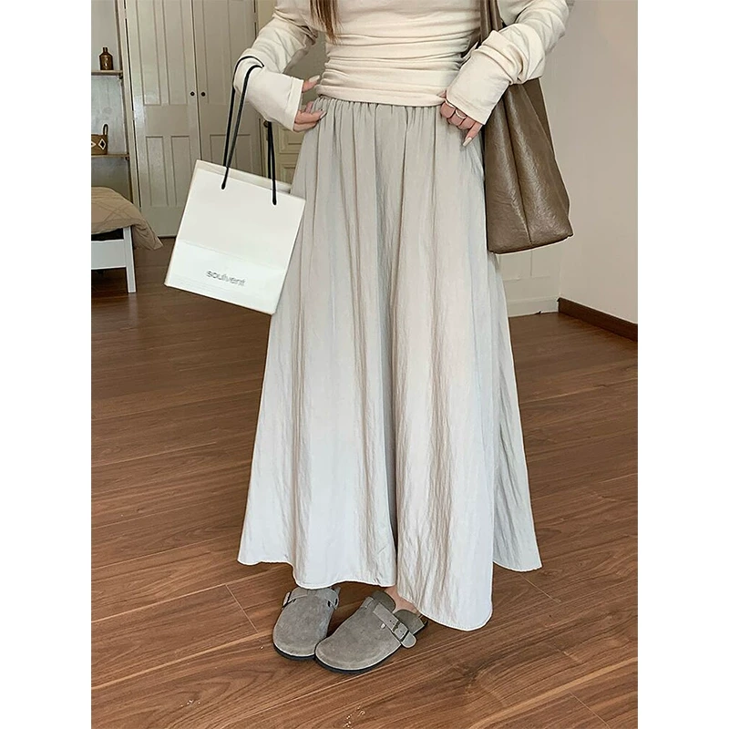 【年货捡漏】乌77慵懒风纯色松紧腰半身裙女宽松百搭垂感a字裙子