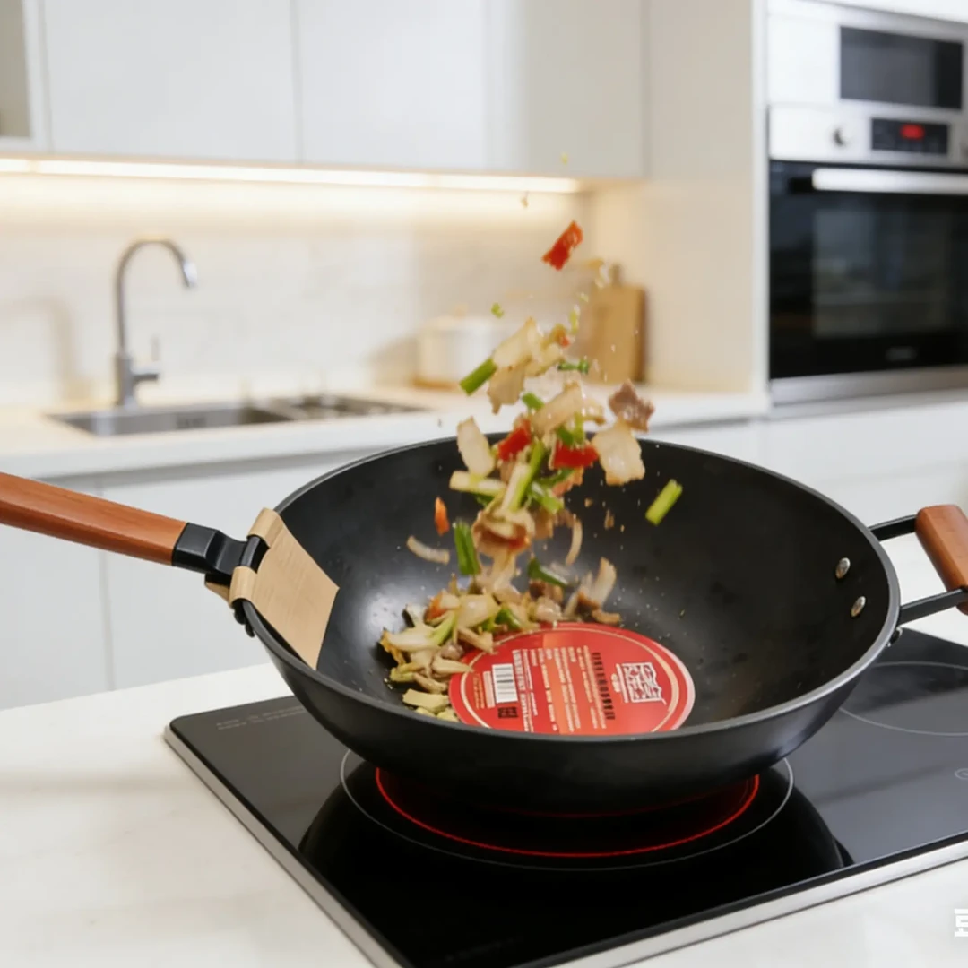 家用加深双耳平底铸铁炒锅无涂层电磁炉煤气灶通用