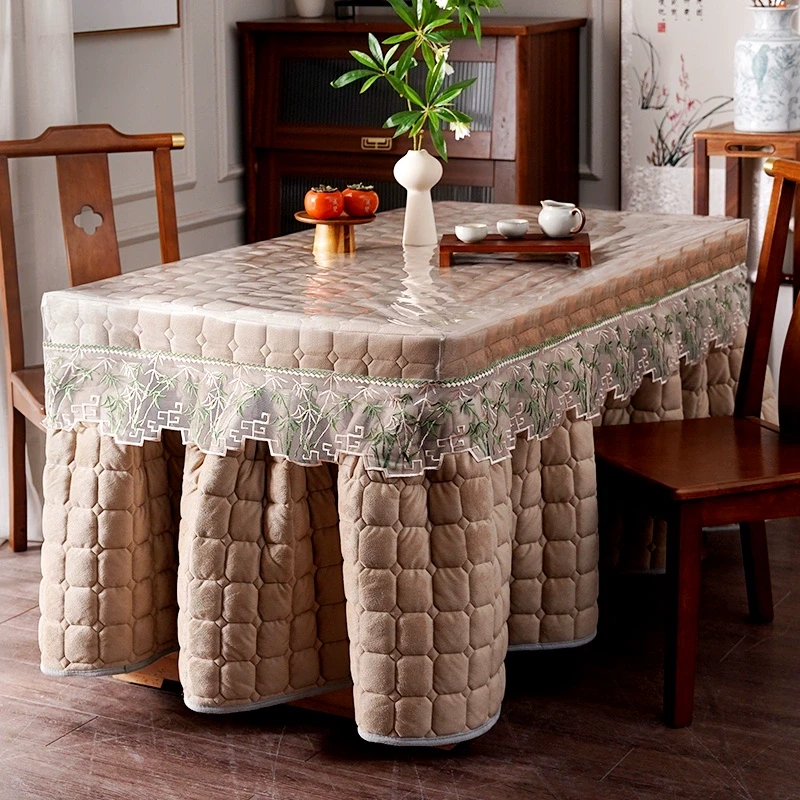 新中式烤火罩套透明刺绣电炉罩桌垫台布防水防油桌布pvc桌罩