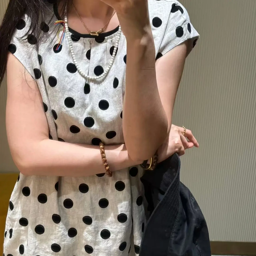 99029-夏季波点中长款连衣裙宽松显瘦遮肚子