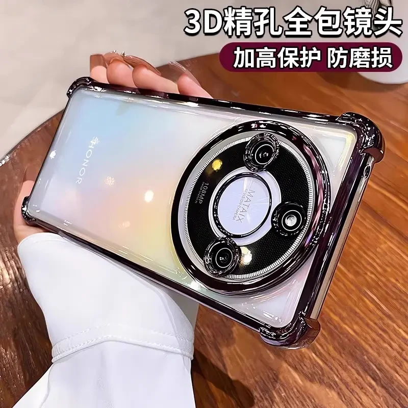 适用荣耀x60新款x70手机壳x70i透明电镀四角气囊防摔50gt全包软壳