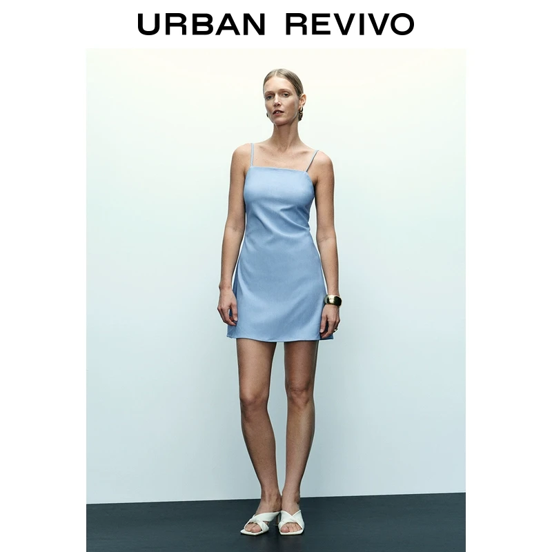 UR夏季新款女时髦休闲简约短款吊带牛仔连衣裙UWG840145