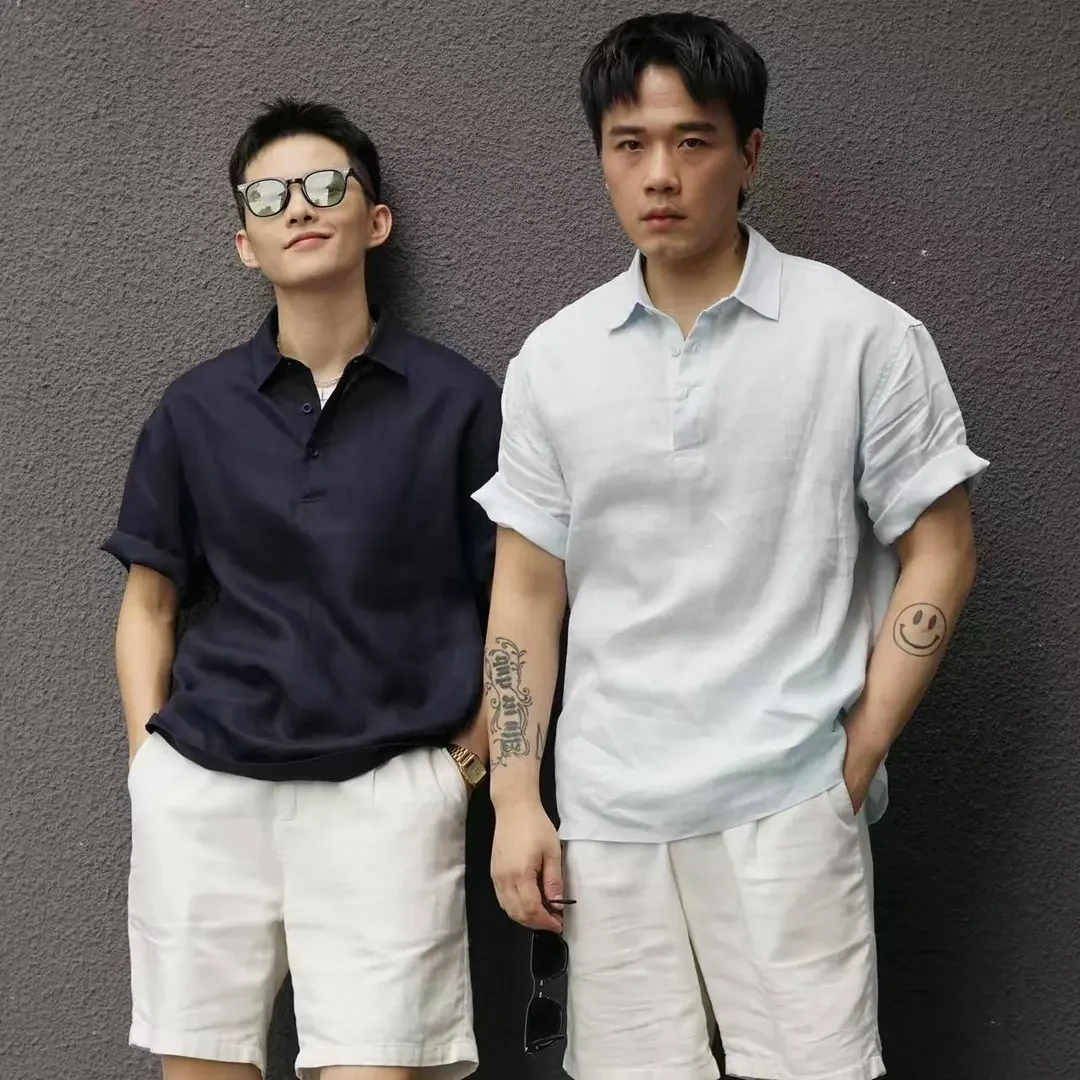 和一合集夏季松弛老钱风休闲衬衣薄款透气高级感翻领套头短袖衬衫