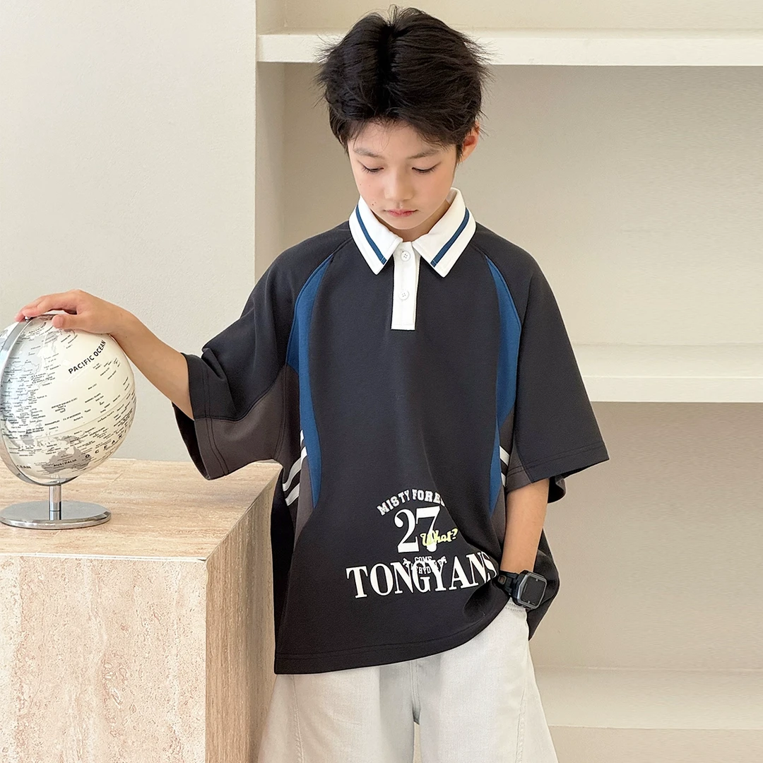 男童短袖T恤夏装新款中大童潮牌童装学院风半袖儿童POLO衫TY70934