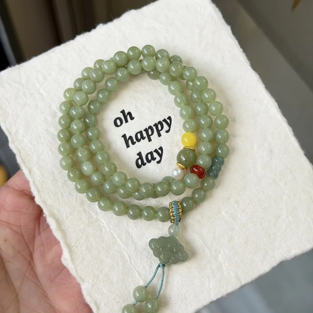 天然和田玉圆珠多圈手串新中式简约百搭设计