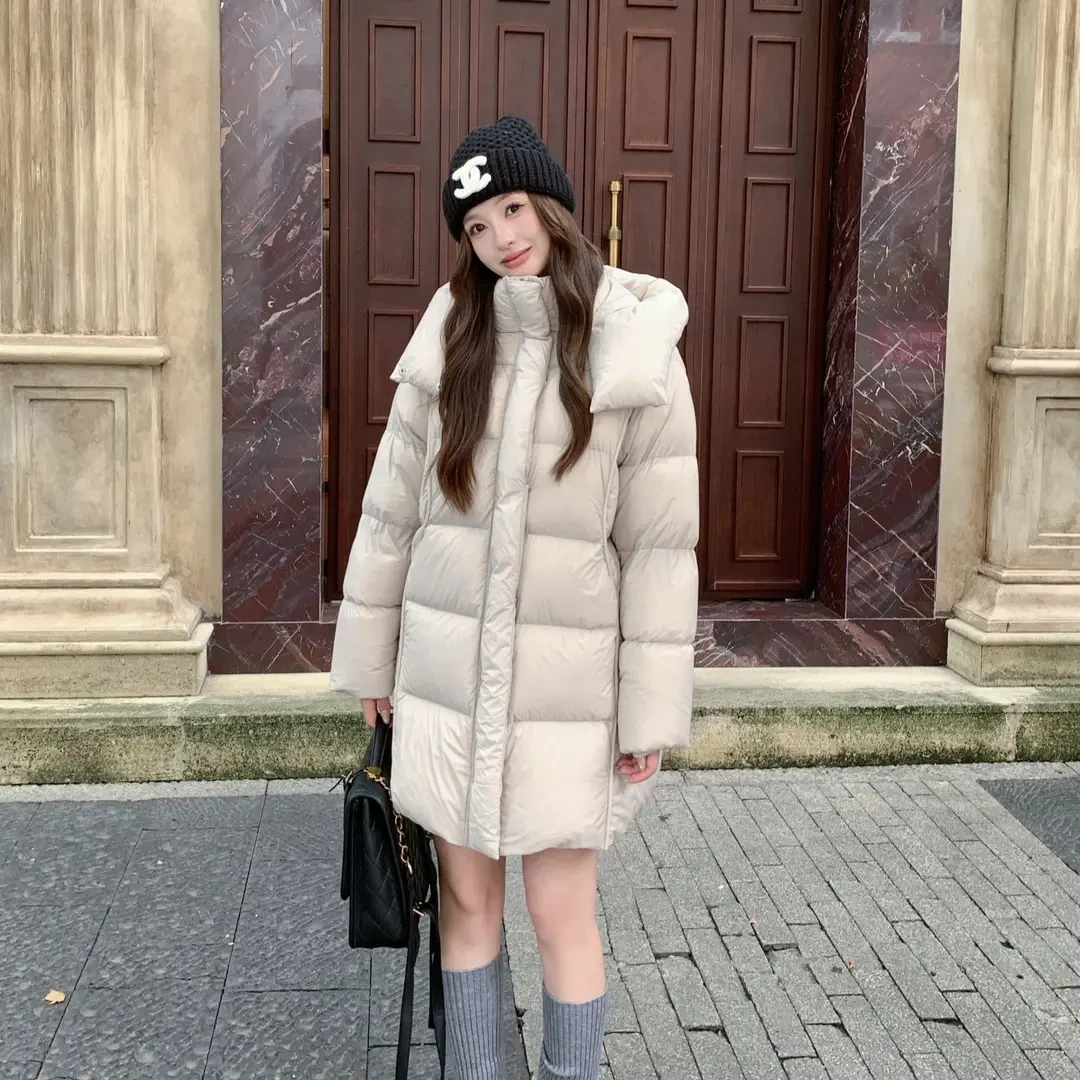 MISU/糜素胖MM百搭零动感云朵泡芙加厚连帽中长款保暖羽绒棉服