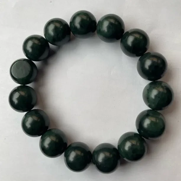 天然和田玉黑青圆珠手串卡14mm