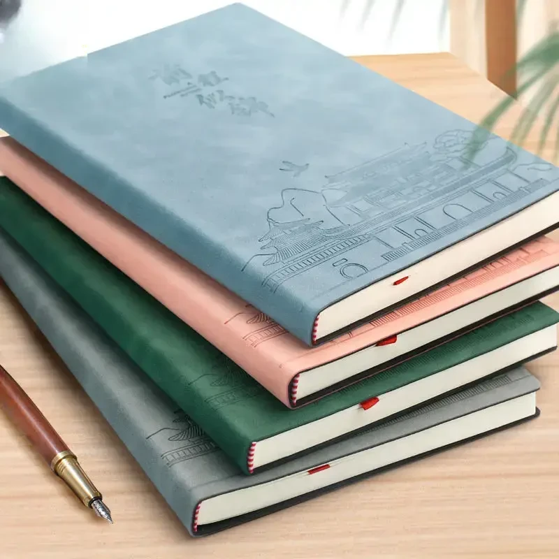 【前程似锦】国潮压纹肤感皮面本子a5加厚办公学习工作记事本日记本