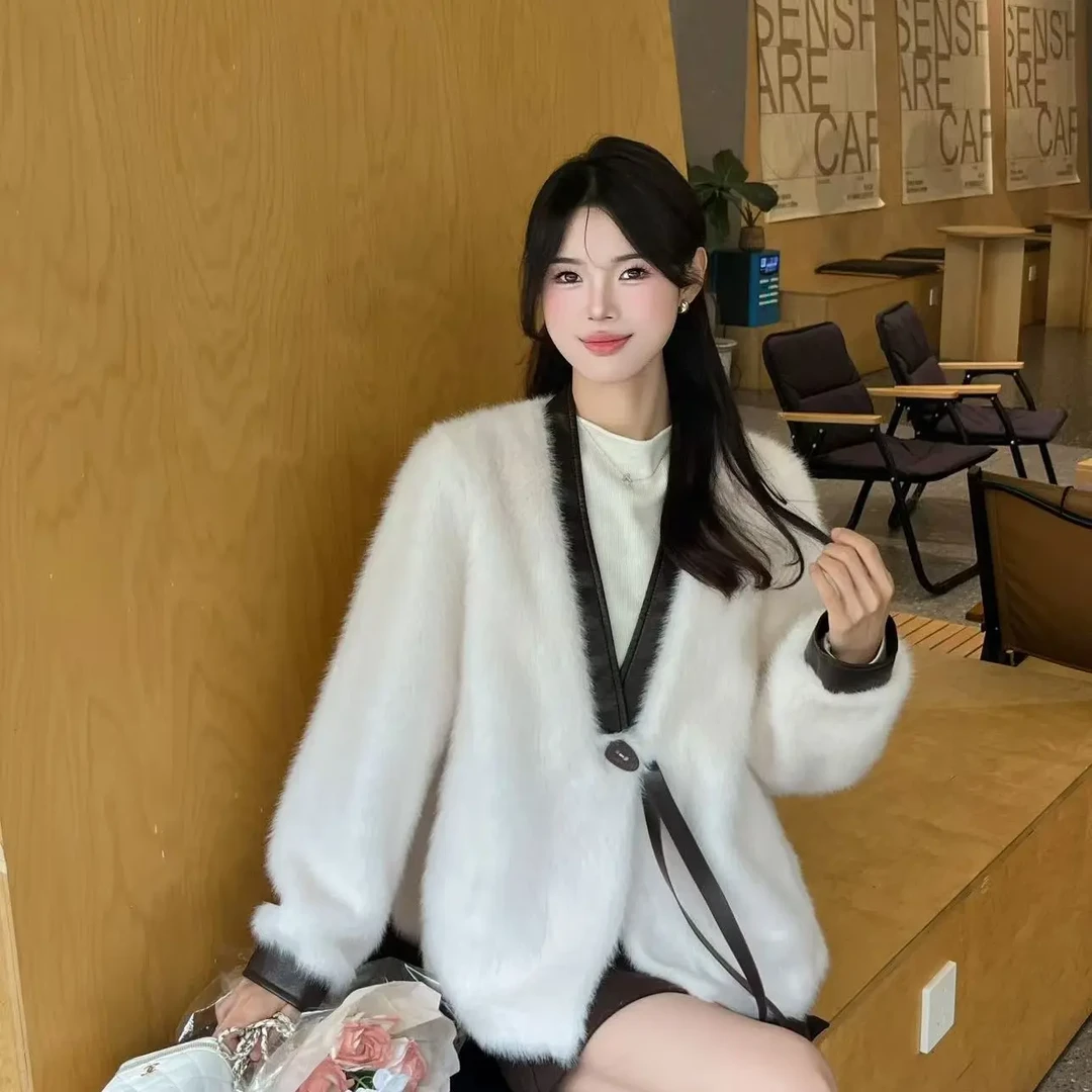 【正品】2025冬季设计师版轻奢西装领雪兰貂外套气质女装25118