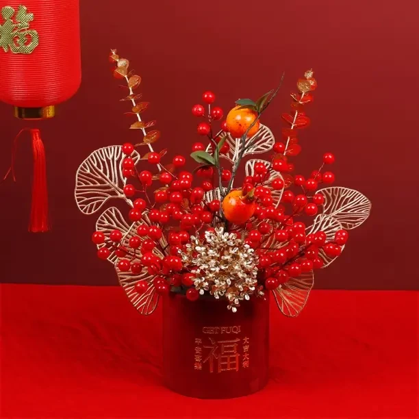 【成品发货】聚财纳福银杏叶发财果植绒抱桶新年乔迁之喜 装饰客厅