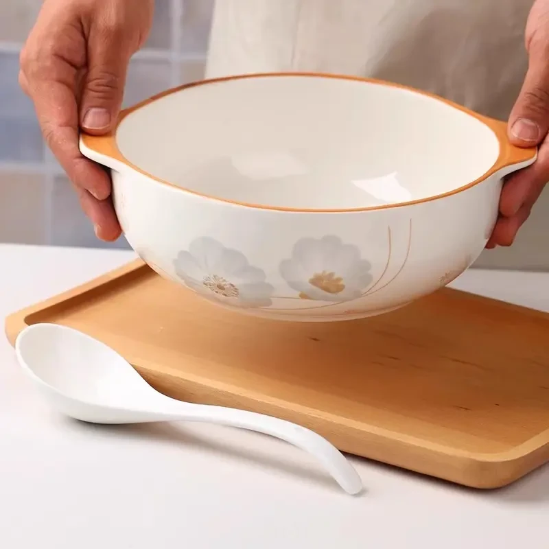 岁月静好双耳汤盆家用新款大碗防烫盛汤陶瓷釉下彩10英寸汤碗大号