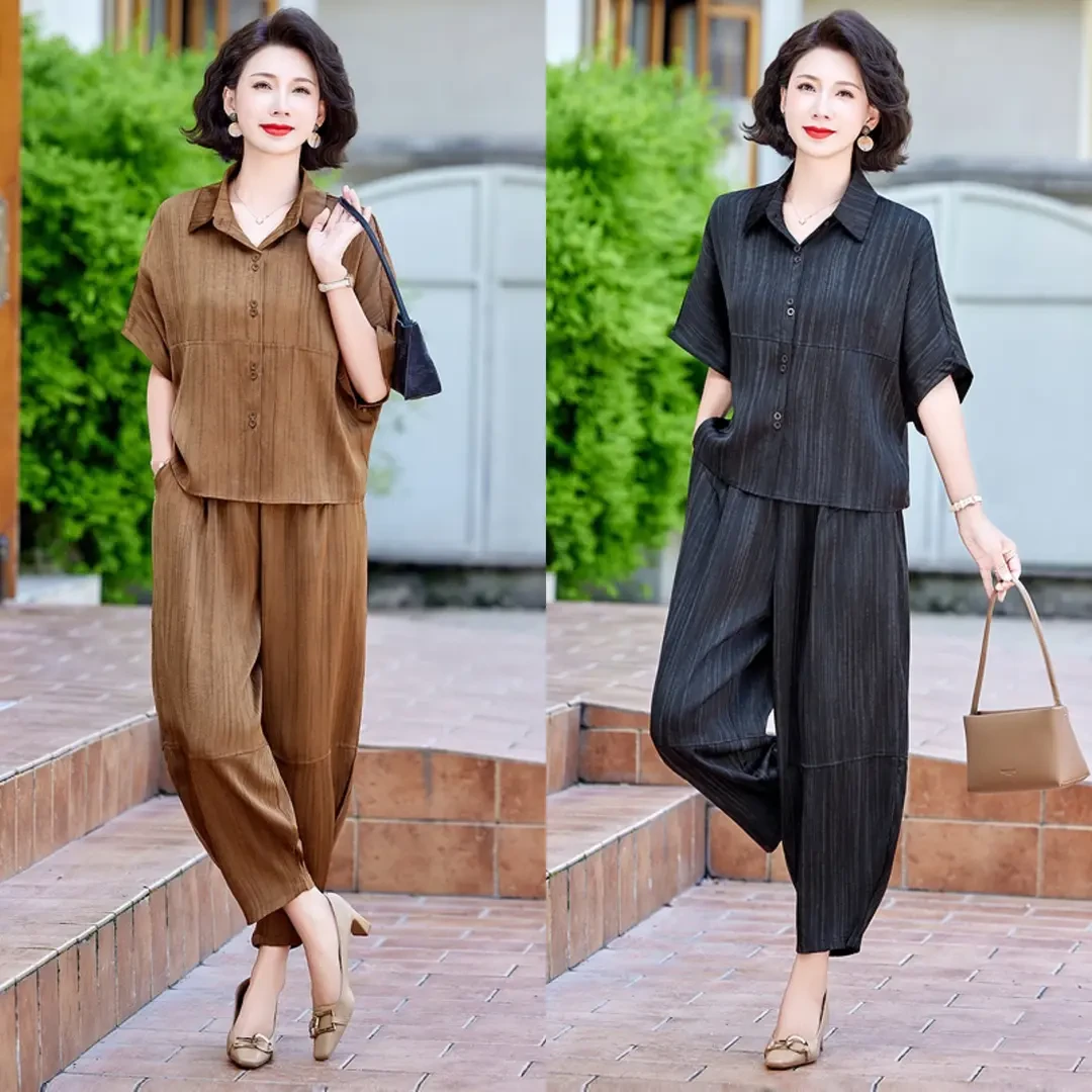 中老年女装妈妈装气质大码显瘦时尚休闲夏季宽松洋气百搭减龄套装