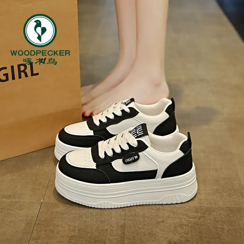 啄木鸟松糕厚底小白鞋女2025春季新款百搭超火爆款面包鞋休闲板鞋