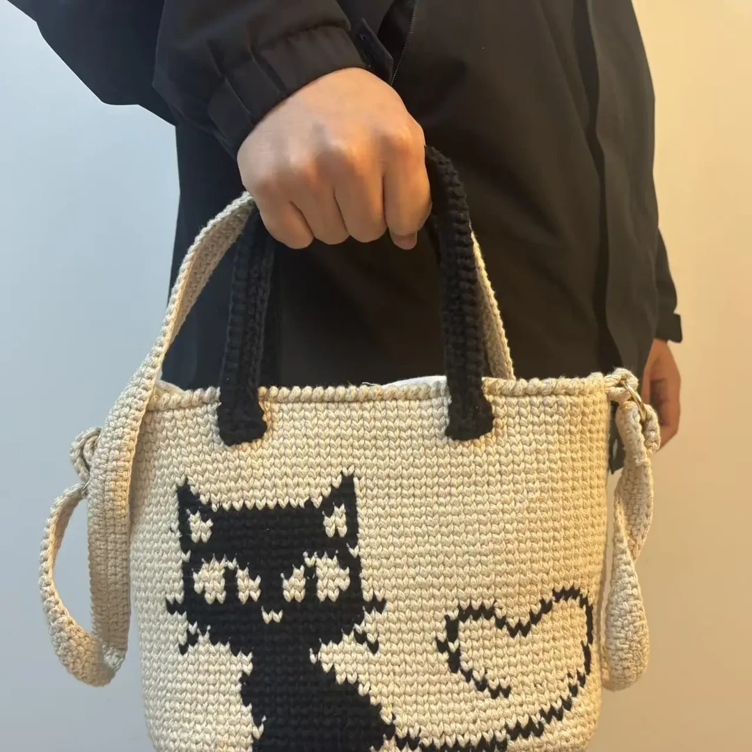 手工diy小猫包包，精品毛线编织，斜挎/单肩/手提