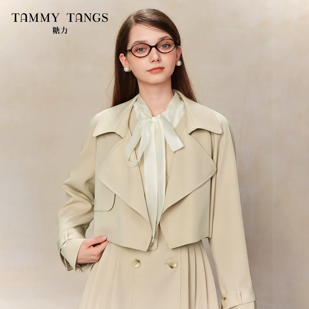 【宠粉专属】糖力俏皮千金春新款卡其色翻领宽松短款风衣外套女