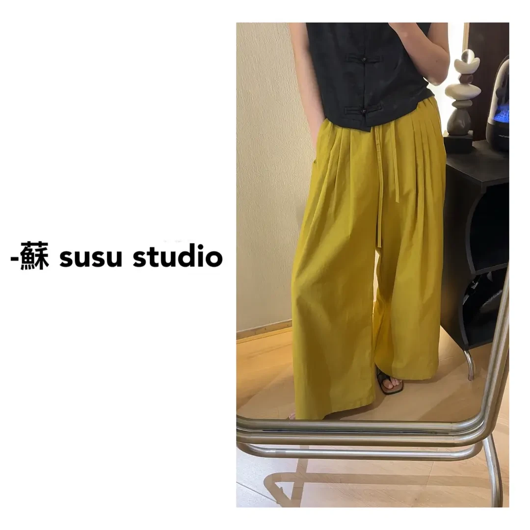 MM松弛感显白高腰阔腿裤女2025夏季新款慵懒风宽松舒适休闲裤169