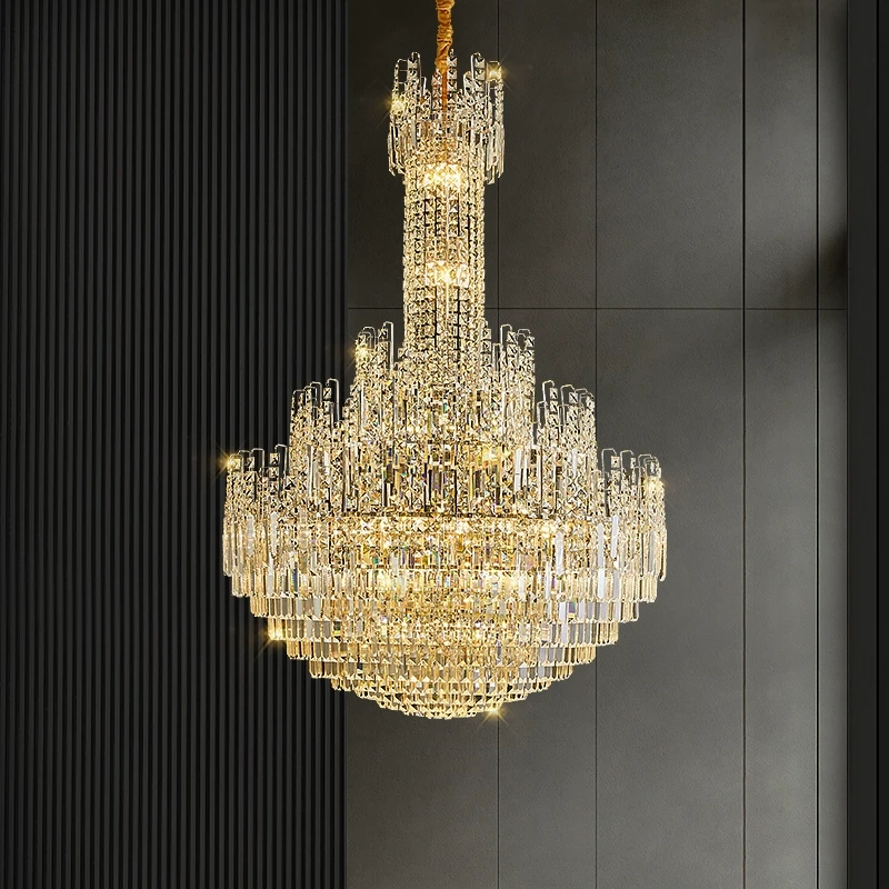 复式楼大吊灯现代简约别墅loft水晶灯轻奢酒店大厅灯中空挑高吊灯