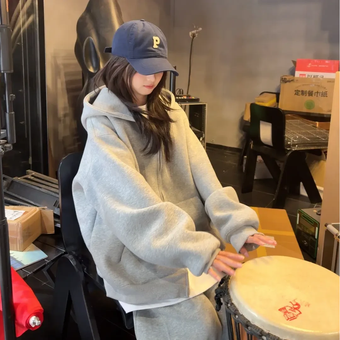 420g重磅开衫卫衣男女秋季新款美式纯色上衣潮牌休闲男秋季外套