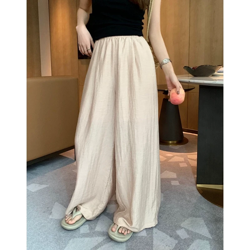 【韩11】度假风慵懒棉麻甩甩裤女垂坠感松紧腰大摆休闲直筒阔腿裤