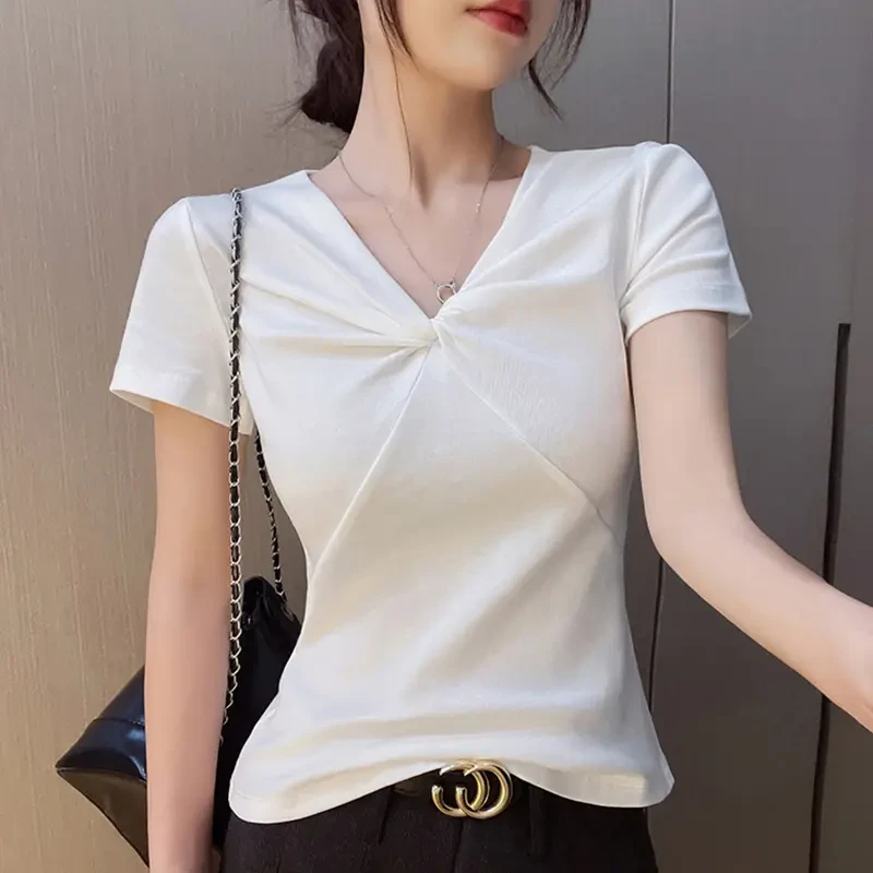 欧若风设计感洋气衣服春游出行白色短袖t恤女网红炸街女装夏上衣