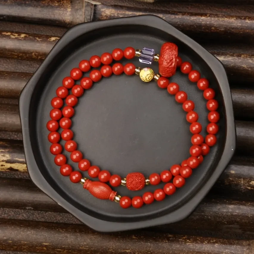 手链 灵丹【一响百应】楞严双圈 朱莎手串 5mm