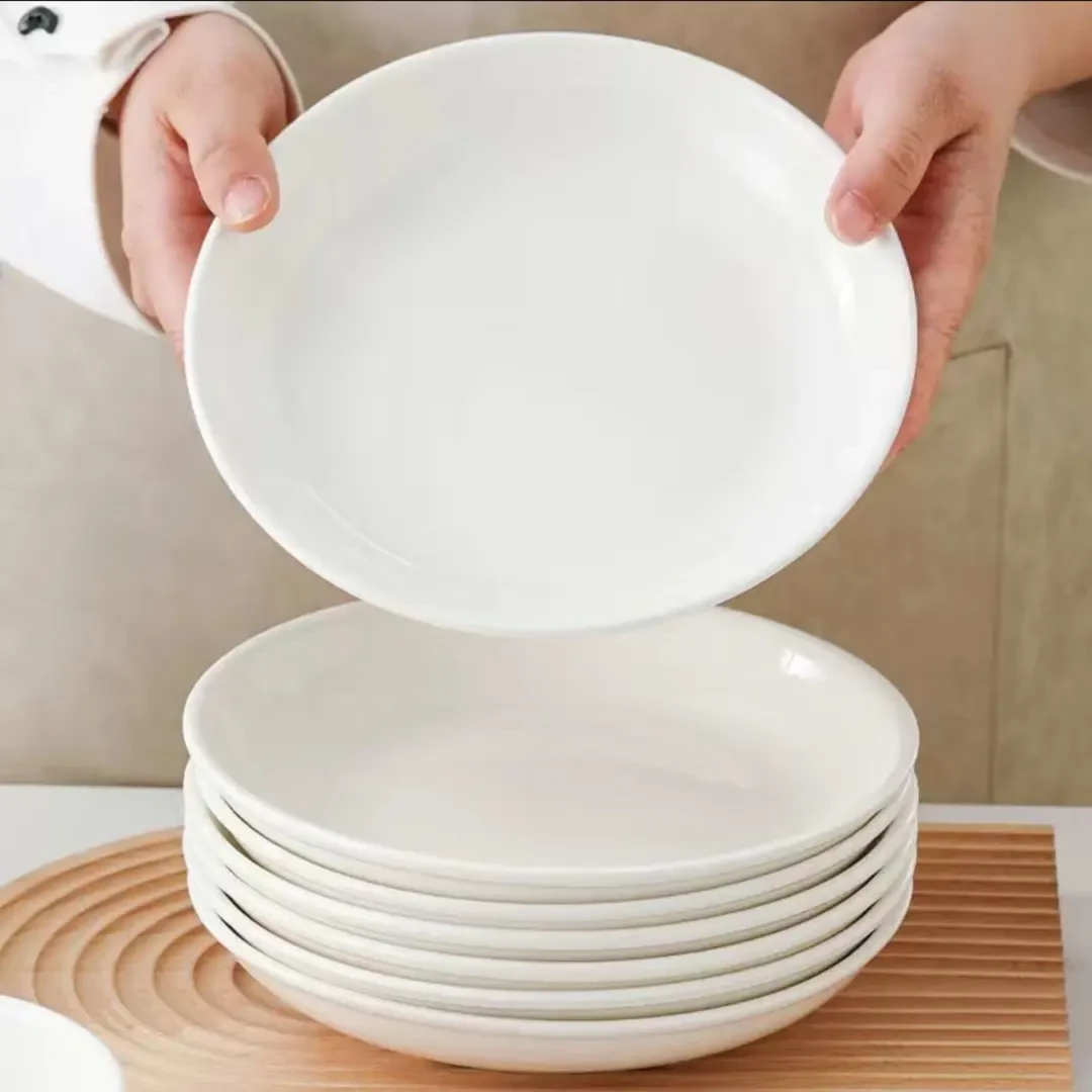 纯白6/7/8/9/10/12英寸陶瓷圆盘家用酒店纯白盘碟陶瓷碗盘餐具