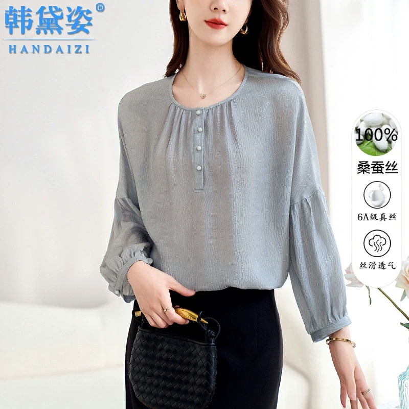 高级感时尚七分袖真丝衬衫女2025夏装新款桑蚕丝小衫宽松显瘦上衣