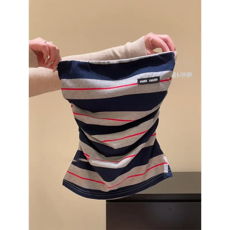 条纹辣妹抹胸吊带背心女外穿带胸垫夏短款内搭学院风时尚减龄上衣