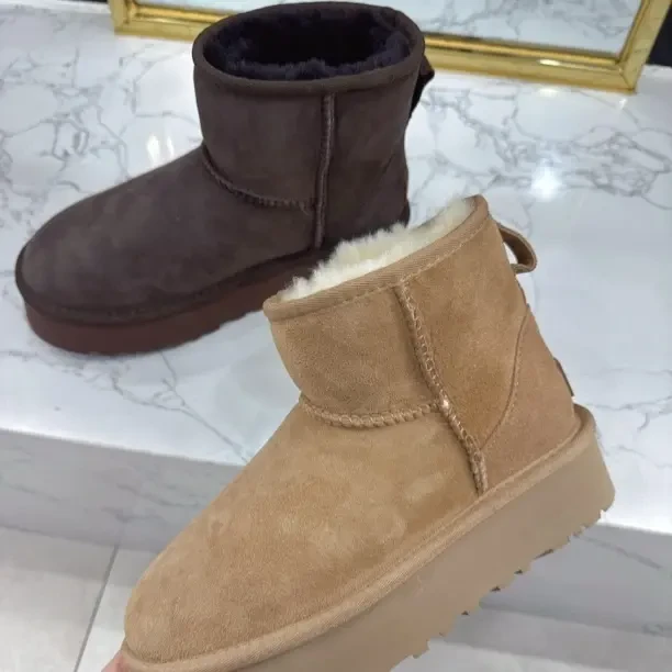 女鞋福利款冬季雪地靴毛一体厚底增高短筒冬季加厚保暖百搭棉鞋