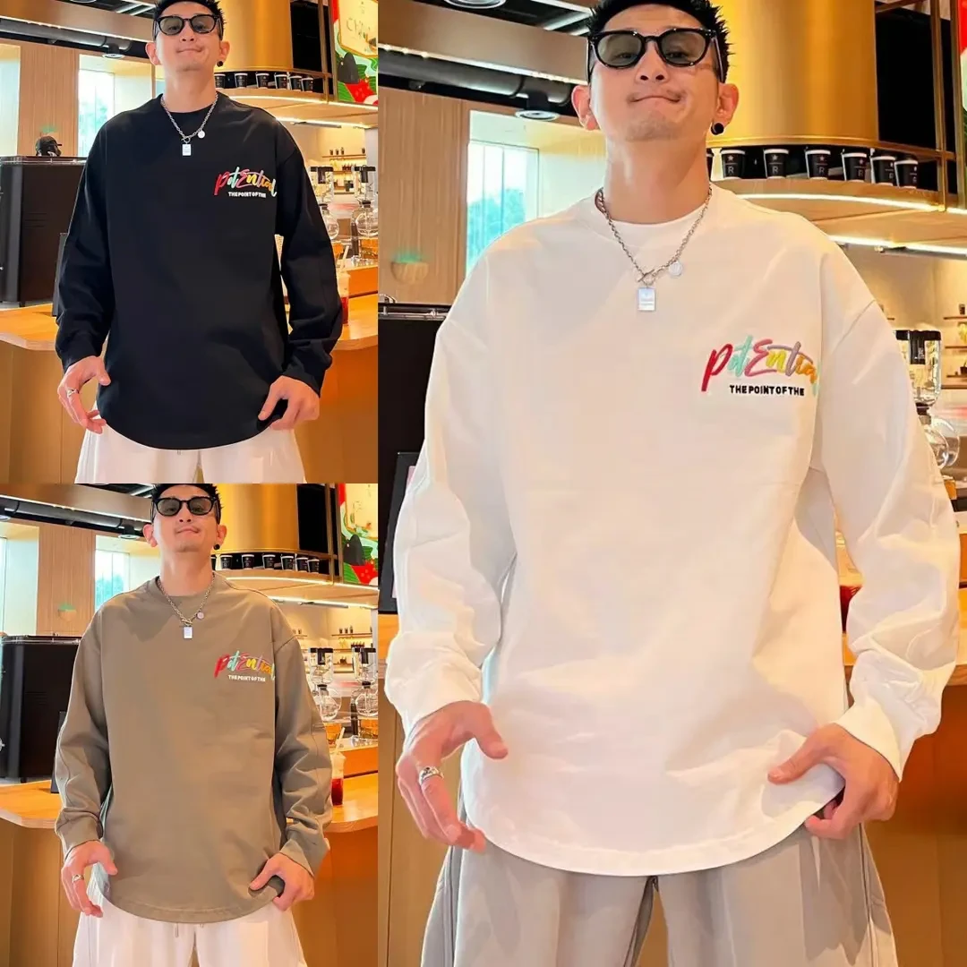 【重磅春季时尚彩绘发泡打底T恤】时尚百搭圆领燕尾宽松时尚亮片男