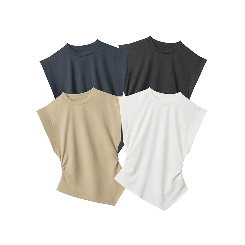 素素本SU坎肩辣妹纯色不规则下摆短款上衣女百搭背心夏季短袖T恤