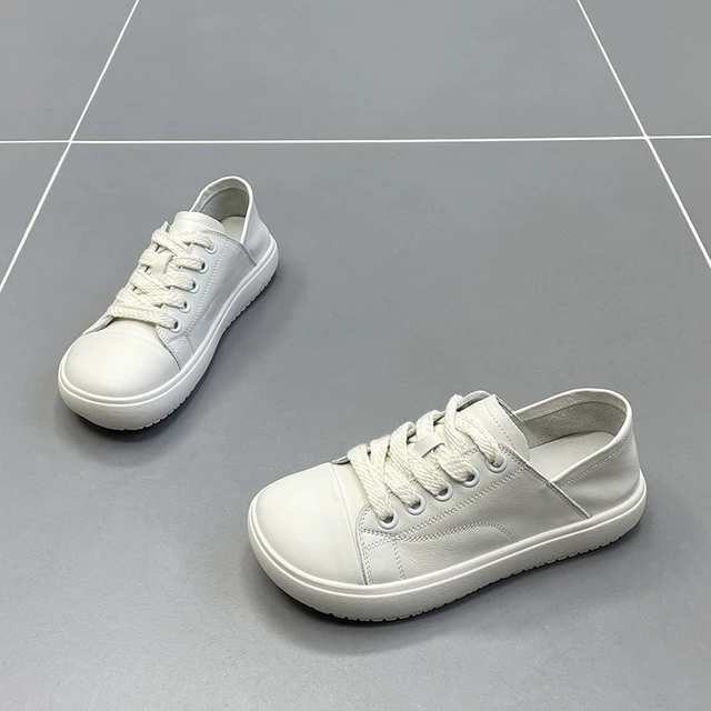 真皮两穿小白鞋女2025春季新款低帮软底厚底透气运动牛皮休闲板鞋