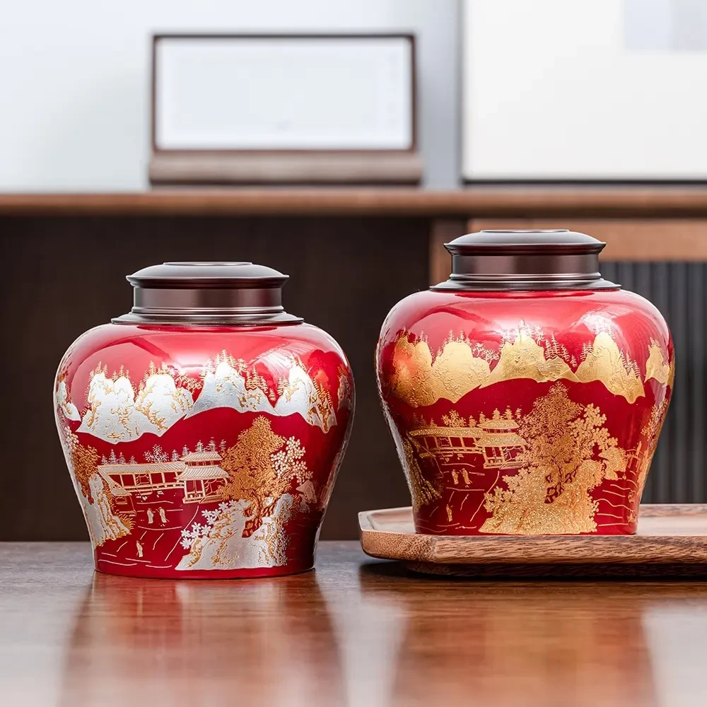 烤漆系列金山银山陶瓷茶叶罐储存罐密封罐a8