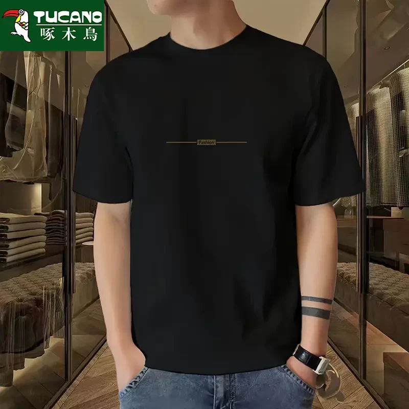 啄木鸟2025 夏季纯棉短袖t恤男士潮流宽松圆领上衣打底衫全棉半袖