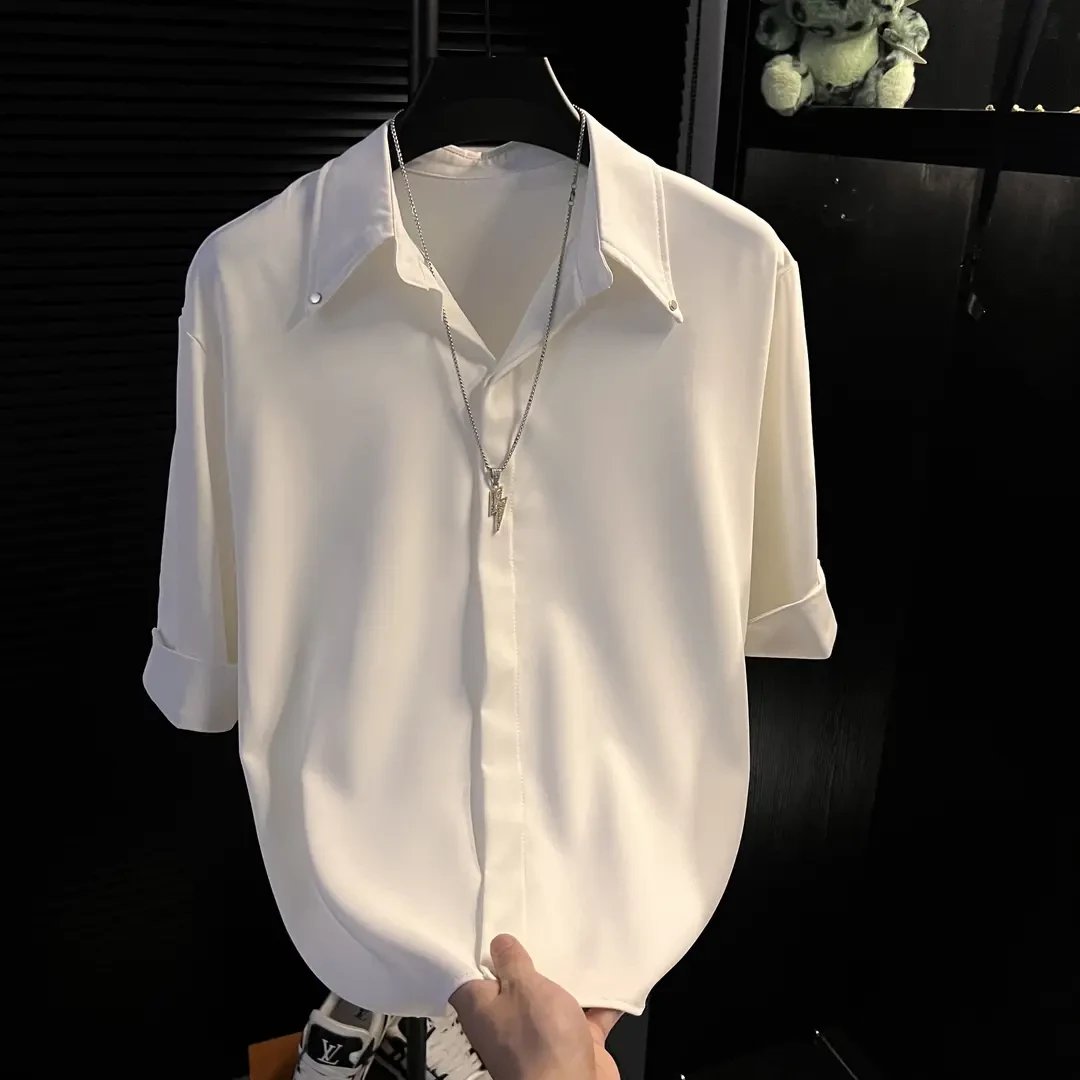 2025夏季凉感冰丝衬衫男士简约免烫舒适透气时尚百搭上衣