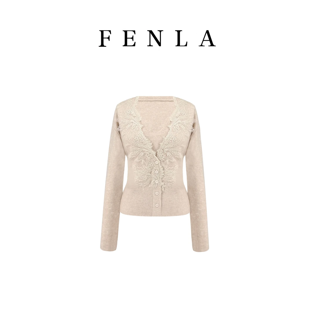 【惠姐私服】薄雾朦胧水溶蕾丝花边开衫V领亲肤宽松针织上衣 85314