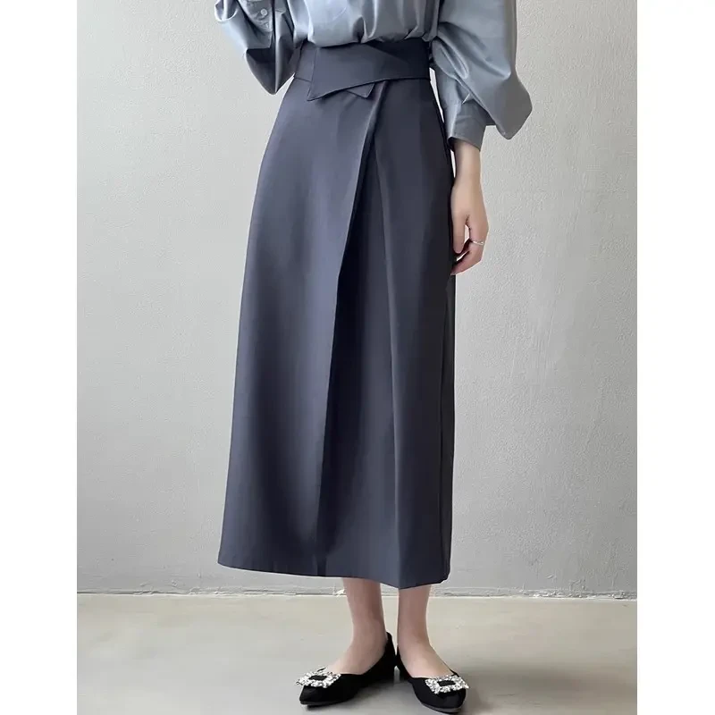 小众设计感高腰长裙褶皱高腰褶皱通勤半身裙秋季收腰垂感D3644