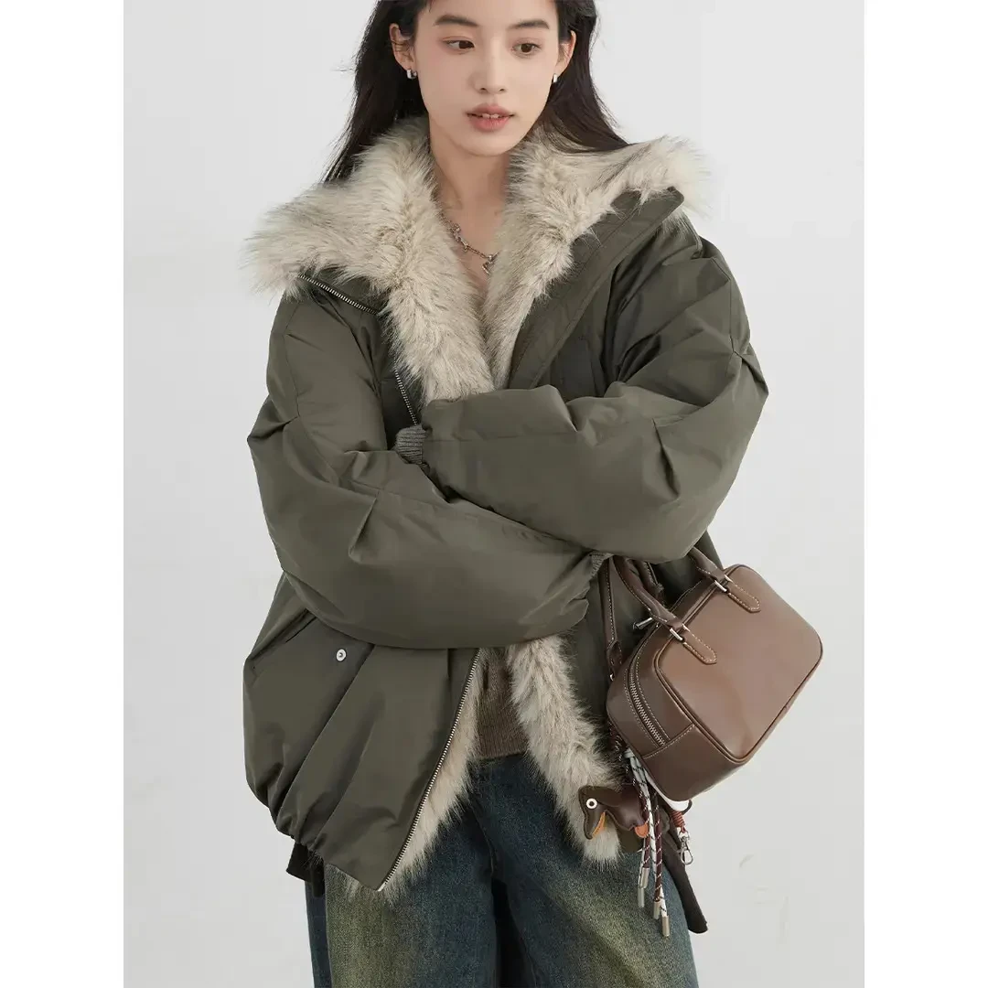 高级感座山雕环保皮草拼接毛领派克服巴恩风棉服男女款斯拉夫外套