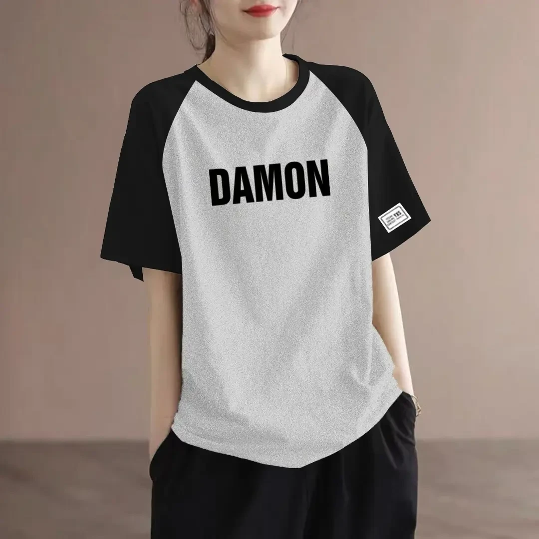 【米林鸟】短袖t恤女夏季新款宽松百搭休闲撞色上衣大码胖mm体恤