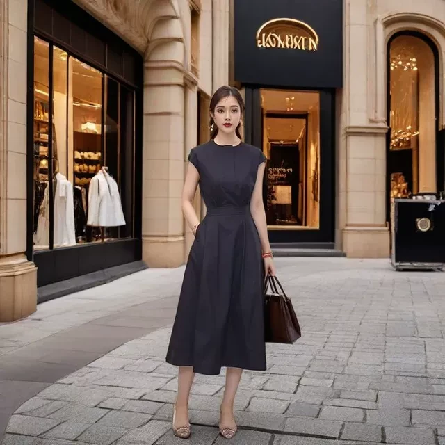 连衣裙2025新款收腰显瘦高级感气质赫本风衬衫裙夏季收腰显瘦裙子